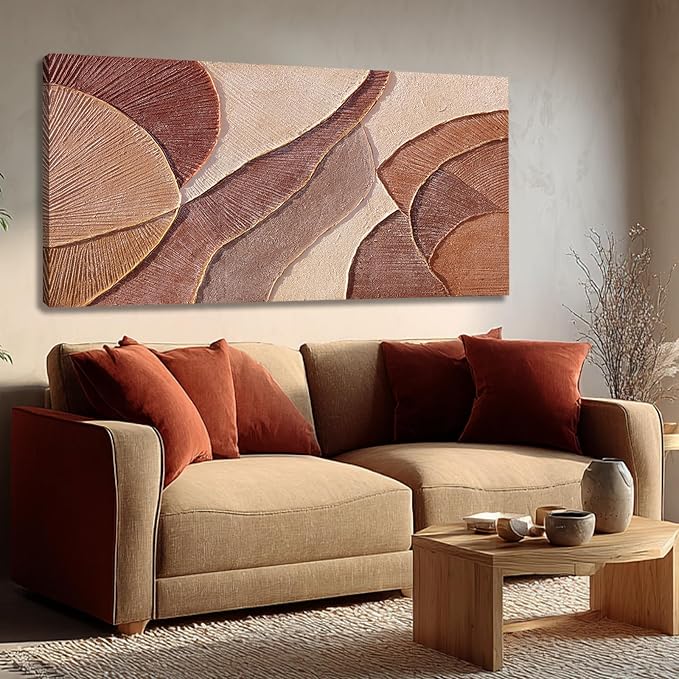 Dolidoteart Brown Beige Abstract Wall Art, Hand Painted Oil Painting for Office, Large Textured Horizontal Wall Decor for Living Room Bedroom, 24x48 Inch