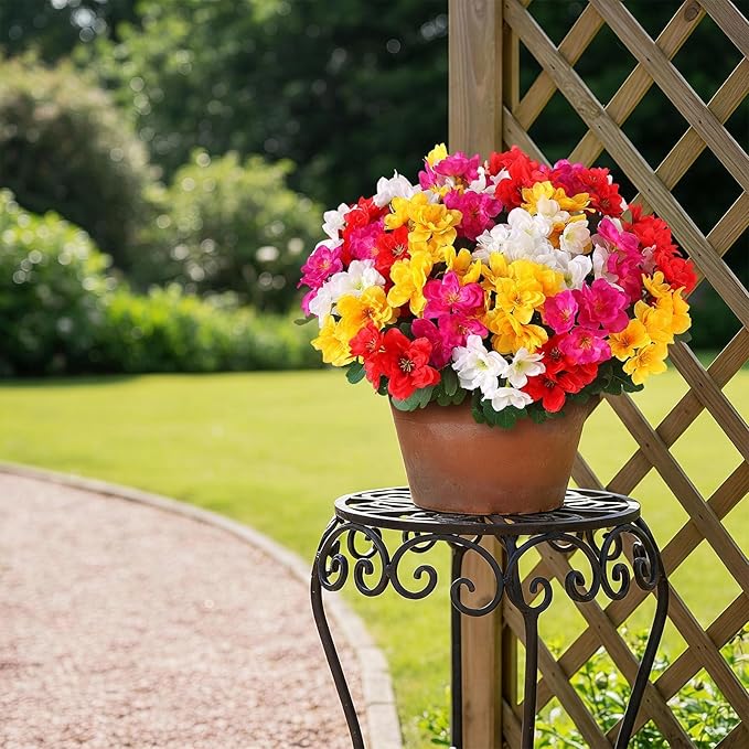 8 Bundles Artificial Flowers for Front Door, Fake Silk Azalea Bouquet Silk Flowers for Outside UV Resistant Realistic Faux Plants for Planter Farmhouse Patio Garden Walkways Home Decor (Mixed Color)