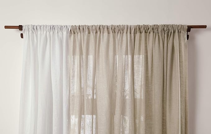 Solino Home Natural Linen Sheer Curtain 120 Inches Long - 100% Pure Linen European Flax Window Treatment Panel 52 x 120 Inch - Light Filtering Rod Pocket Curtain for Living Room, Bedroom - 1 Panel