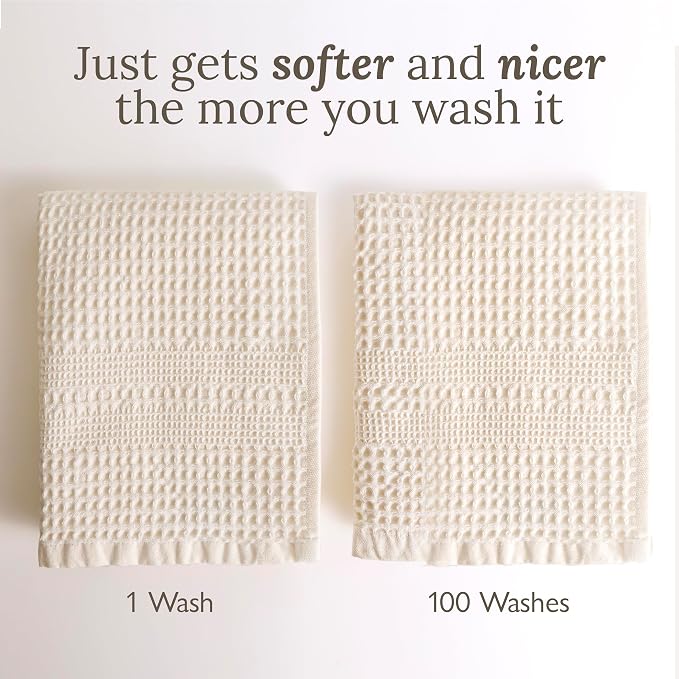 GILDEN TREE Waffle Towels for Bathroom, 100% Cotton Quick Dry Towel, Waffle Bath Towels Large, Absorbent Lightweight Travel Towel, Bath Towels Set of 2, Classic Style (Aqua)