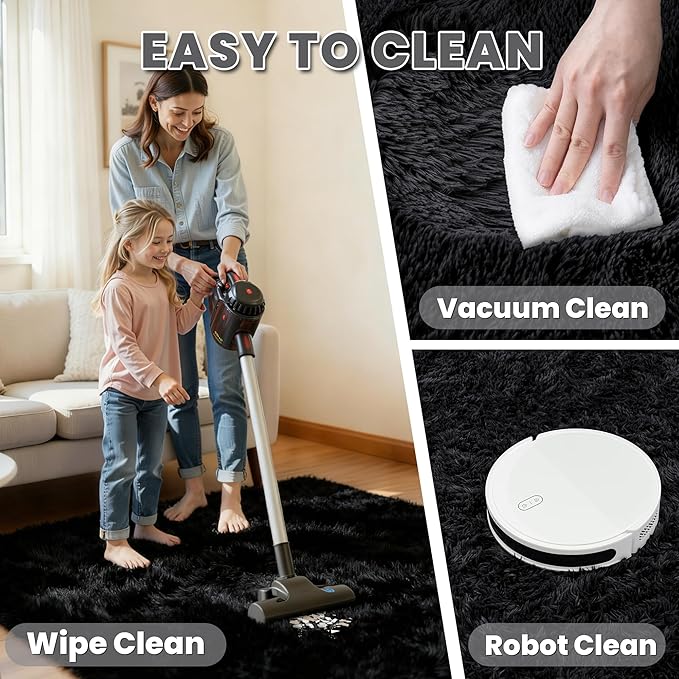 8x10 Area Rug for Living Room, Ultra Soft Fluffy Shag Rugs for Bedroom, Non-Slip Large Fuzzy Plush Rug Indoor Floor Carpet for Nursery Kids Office Dorm Modern Decor, Black