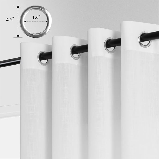 White Linen Curtains 54 Inch Length 2 Panels Set for Bedroom Dining Room Kitchen Grommet Linen Drapes Semi Sheer Soft Boho Farmhouse Neutral Window Curtains 54 Inches Long for Living Room Off White