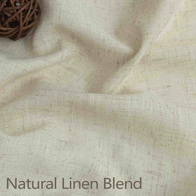 Beige Linen Pleated Curtains 90 Inch Long 70 Inch Wide Curtain for Living Room Dining Burlap Primitive Light Filtering Semi Sheer Pleat Drape Back Tab for Patio Sliding Door Large Window 2 Panel 70x90