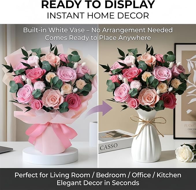 XTYFJGVA 16 Preserved Pink Roses Bouquet, Flowers for Delivery, Real Roses That Last 1-3 Years, Birthday Gifts for Women, Forever Flower Gifts for Mom, Wife, Grandma, Her on Mothers Day, Anniversary