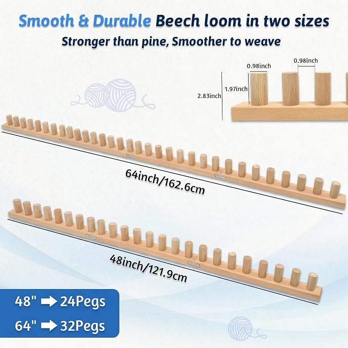 parknshop Upgraded Chunky Knit Loom - Premium Beech Wood Large Blanket Knitting Loom with Screw Fastening, No-Needle DIY Weaving Board for Beginners, Scarves & Handmade Blankets (48")