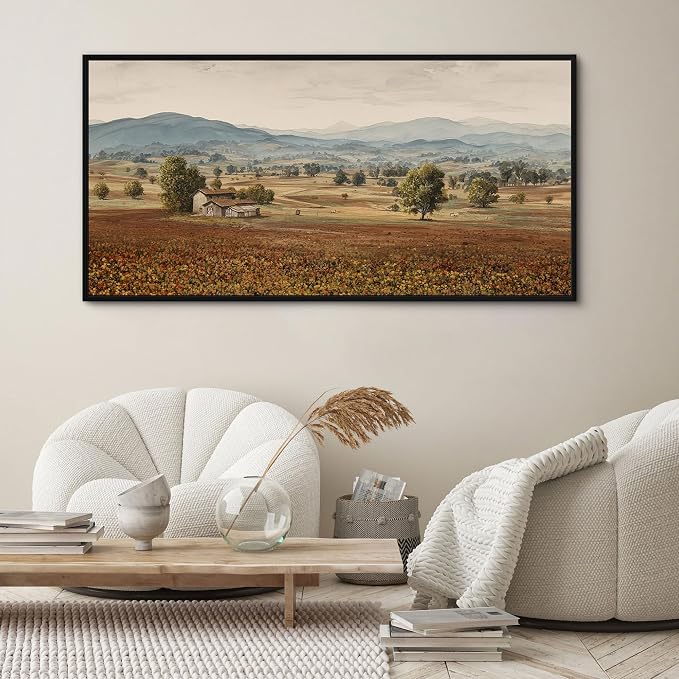 yiijeah Framed Artwork for Walls Extra Large Vintage Nature Earthy Wall Art landscape pictures Canvas Paintings Decor for Living Room Bedroom Entryway 48x24 Inches