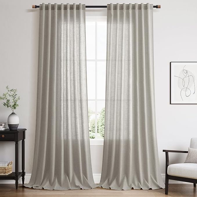Silver Grey Linen Curtains 120 Inch Extra Long for Living Room Back Tab Light Filtering Semi Sheer Drapes Modern Farmhouse Boho Textured Curtain for Floor to Ceiling High Window 52x120,2 Panels