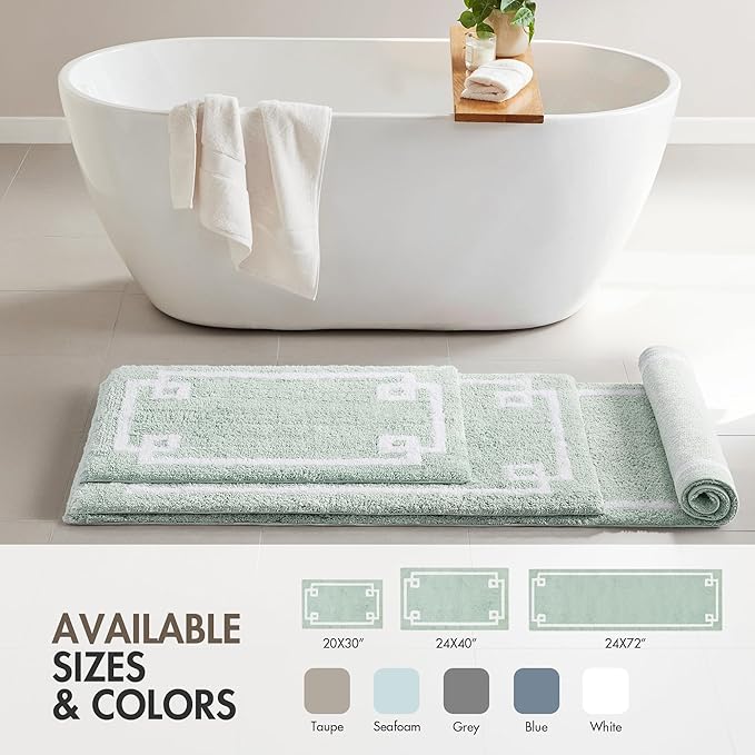Madison Park Evan 100% Cotton Bathroom Rug Non Slip Backing-Luxrurious Tufted Plush Bath Mat Absorbent, Quick Dry, Spa Design Shower Room Décor, 20x30, Seafoam