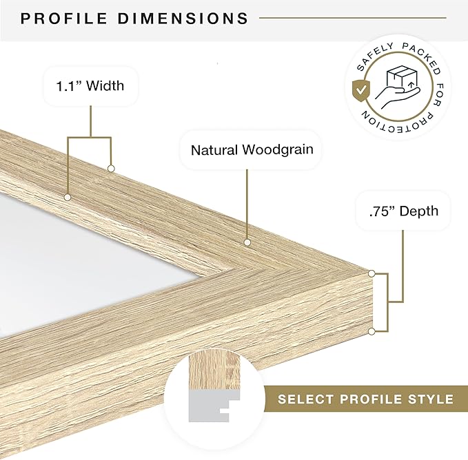 MCS Studio Gallery 8x10 Picture Frame Natural Woodgrain Engineered Wood, Vertical & Horizontal Wall Hanging & Easel for Tapletop Display, Rectangle Photo Frame for Photos, Posters & Art Prints (1-Pack)