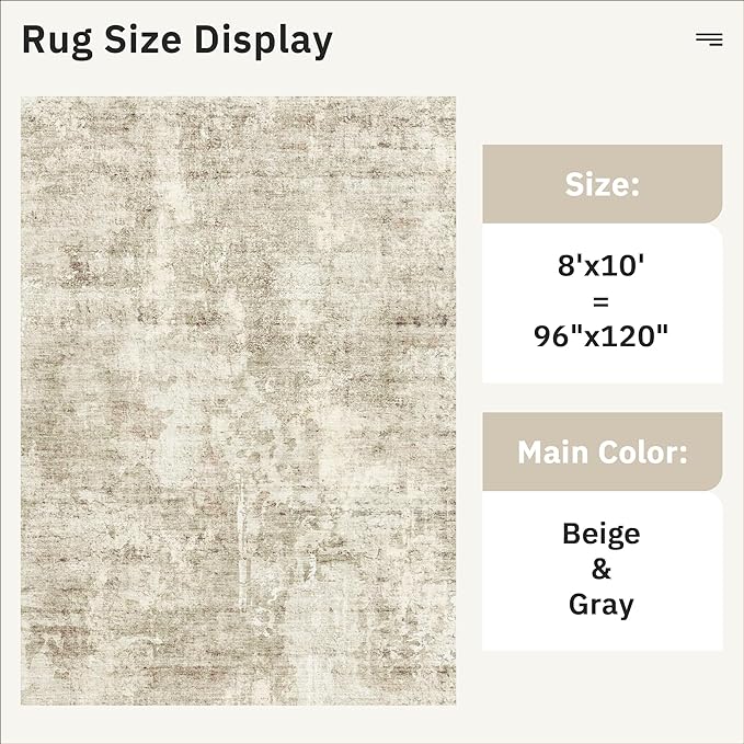 Soalmost Abstract Rug 8x10 Large Living Room Rugs Neutral Modern Washable Area Rugs for Bedroom Dining Room Non-Slip Stain Resistant Foldable Thin Rug Beige Gray