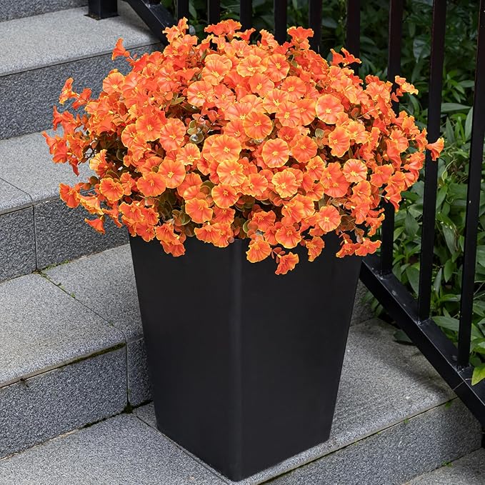 Nigirior Artificial Fake Mums for Outdoor 16 Bundles Fall Orange Morning Glory for Halloween Decorations