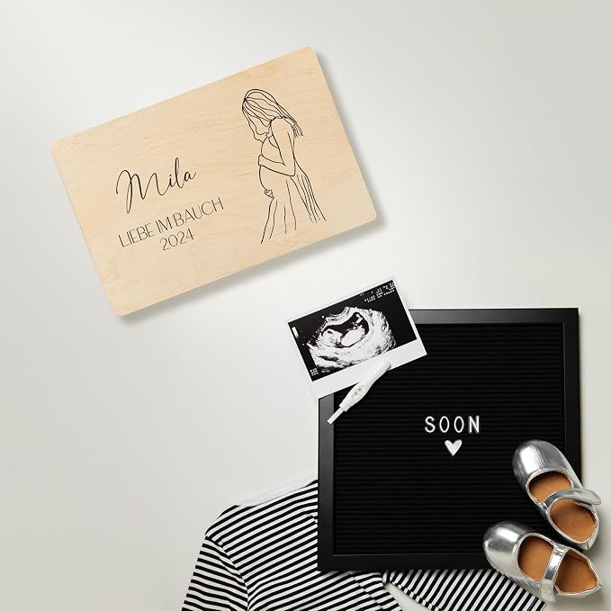 Creative Deco Personalized Wooden Storage Box Mum to Be Box | 11.8x7.87x5.51in (+-0.5) | Hinged Lid Handle Engraving | Unpainted Gift Box | Rough UNSANDED Keepsake Memory Souvenir Chest