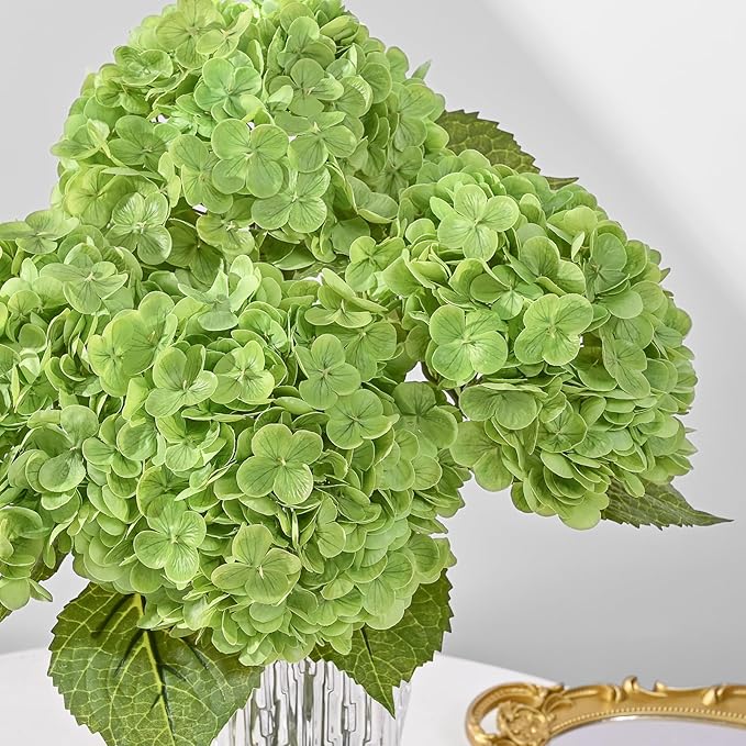 MARTINE MALL 3Pcs 21in Hydrangea Artificial Flowers, Latex Real Touch Hydrangeas Lifelike Large Hydrangea Flowers for Home Decor Party Arrangements Wedding Bouquets Centerpieces (Dark Green)