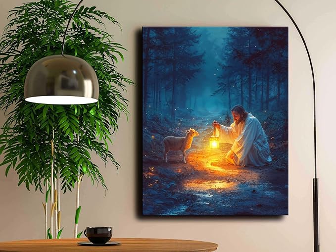 Christian Wall Art Decor - Serenity Prayer & Jesus with Lost Lamb Picture, Baptism Gifts for Boys & Girls, Inspirational Home Decor for Women & Men, Perfect for Prayer Rooms & Christmas Decor A-373