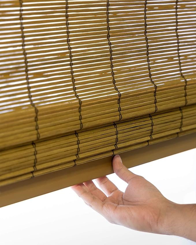 CHICOLOGY Bamboo Roman Shade, Cordless Light Filtering Woven Wood Window Treatment for Living Room, Dining Room, Kitchen & Office, Natural Bamboo Blinds for Boho Coastal Decor, Fox, 47"W x 64"H