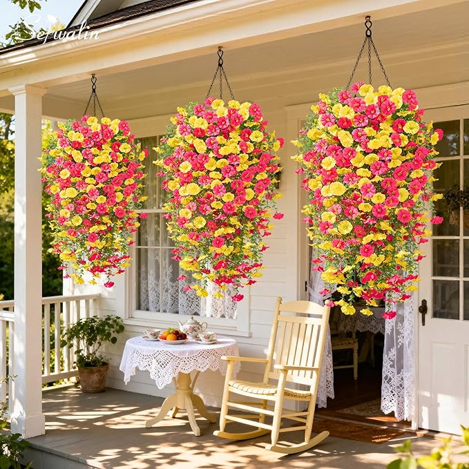 Serwalin Artificial Hanging Flowers for Outdoors UV Resistant, 8PCS Faux Morning Glory Fake Outdoor Flowers Realistic Silk Flower Faux Plants for Outside Planter Front Door Porch Patio Yard Decor