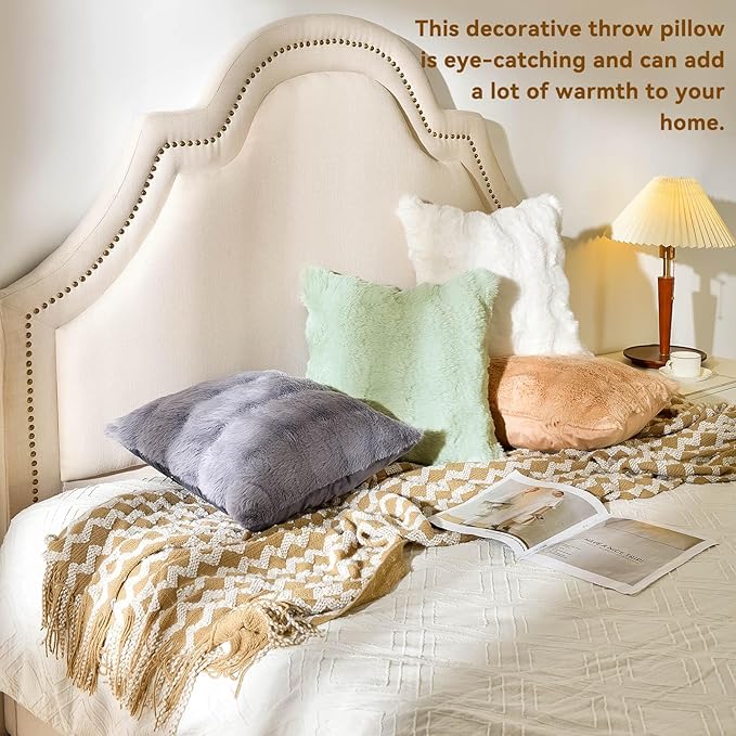 AmHoo Pack of 2 Throw Pillow Covers 3D Dense Faux Rabbit Fur Cozy Super Soft Fuzzy Set Case Cushion for Couch Sofa Bedroom 20 x 20-Inch Camel