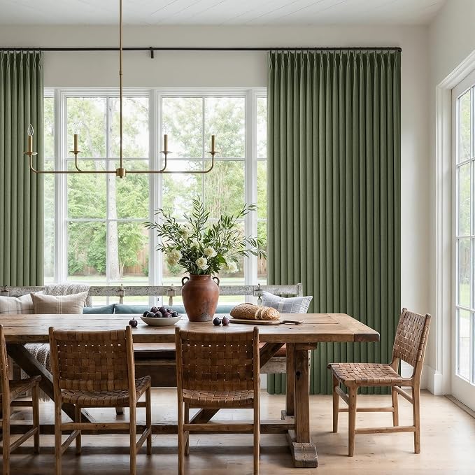 Olive Green Curtains 108 Inches Long 2 Panels Set Pinch Pleated Linen Drapes for Living Room Bedroom Neutral Boho Farmhouse Moody Back Tab Pinch Pleat Light Filtering Sheer Curtains 40x108 Length