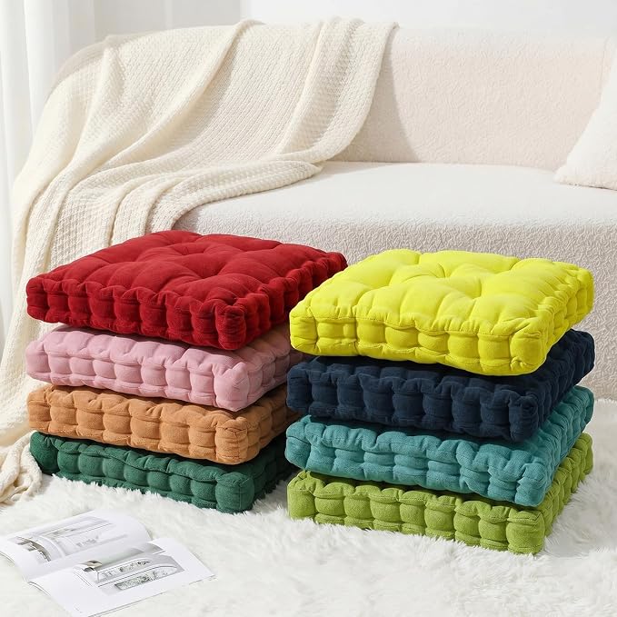 Jerify 8 Pcs Floor Pillow Cushions Large Round Square Large Meditation Floor Pillow for Classroom Adult Meditation Picnic Party Seating Learning Daycare School (Squares,Multicolored)
