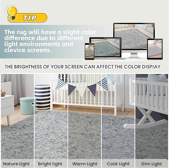 5x7 Area Rug for Living Room, Ultra Soft Fluffy Shag Rugs for Bedroom, Non-Slip Large Fuzzy Plush Rug Indoor Floor Carpet for Nursery Kids Office Dorm Modern Decor, Light Gray