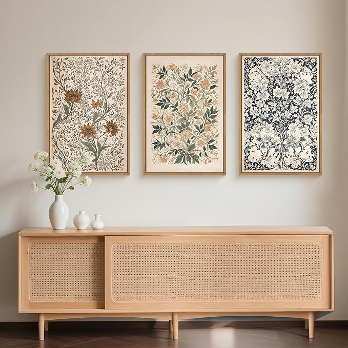 Large Abstract Vintage Flower Framed Canvas Wall Art,Antique Botanical Wall Decor,Neutral Bouquet Wall Painting,Aesthetic Floral Artwork for Living Room,Bedroom,Dining Room,Office -24"x36"x3