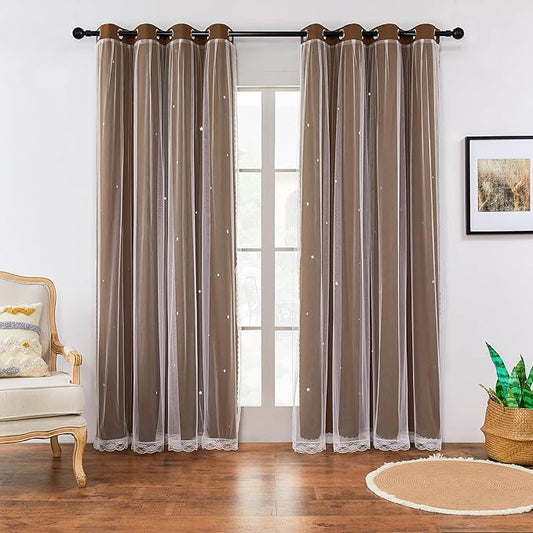 XiDi Blackout Curtains for Bedroom Windows - 96 in Long, 52 in Wide, 2 Panel Brown Unicorn Pattern for Girls & Kids Room Decor