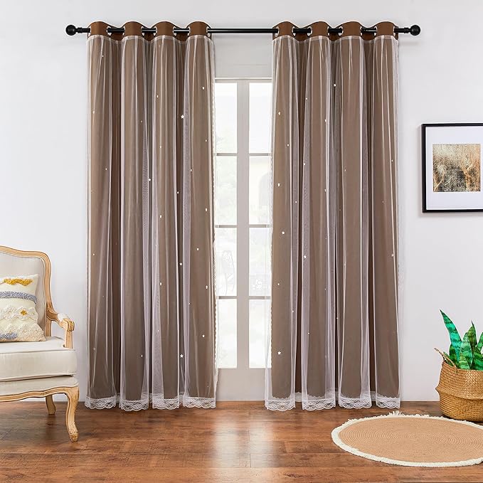 XiDi Blackout Curtains for Bedroom Windows - 72 in Long, 34 in Wide, 2 Panel Brown Unicorn Pattern for Girls & Kids Room Decor