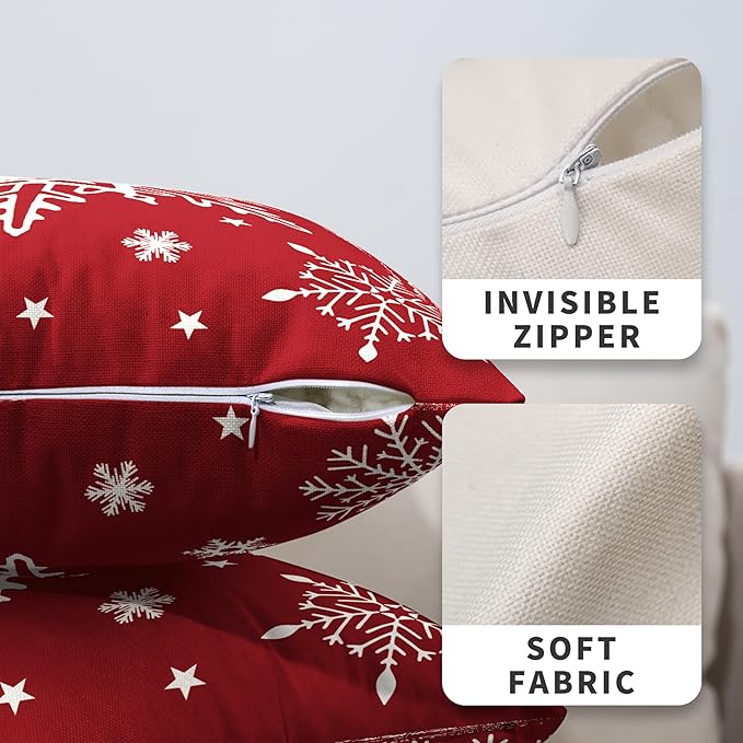 Red Christmas Tree Pillow Covers 22x22 Winter Xmas Tree with Snowflakes Decorative Pillow Covers Set of 2 Holiday Cushion Case for Christmas Decorations Living Room Outdoor