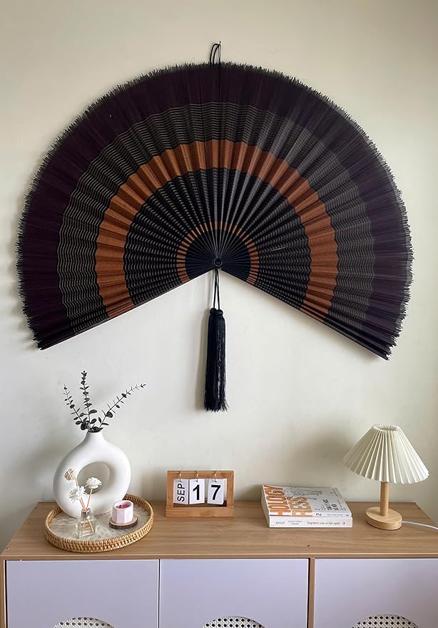 ChumDecor Japanese Wall Fan Decor, Large Bamboo Fan Wall Art, Boho Hanging Headboard Decor, 60 Inch