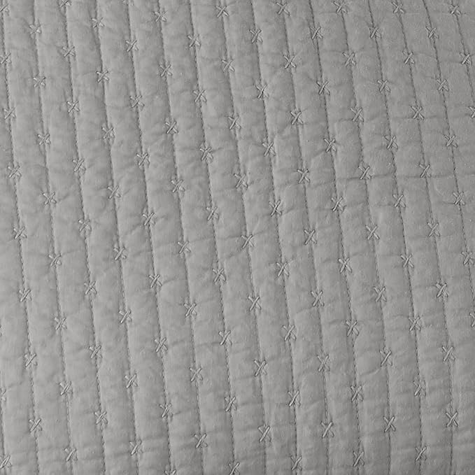 Levtex Home Cross Stitch Reversible Twin XL/Twin Quilt Set (68x86in) and 1 Pillow Sham (26x20in) - Stitch Texture - Light Grey - Cotton Twin/Twin Size Quilt Bedding Set - Lightweight Soft Pre-Washed