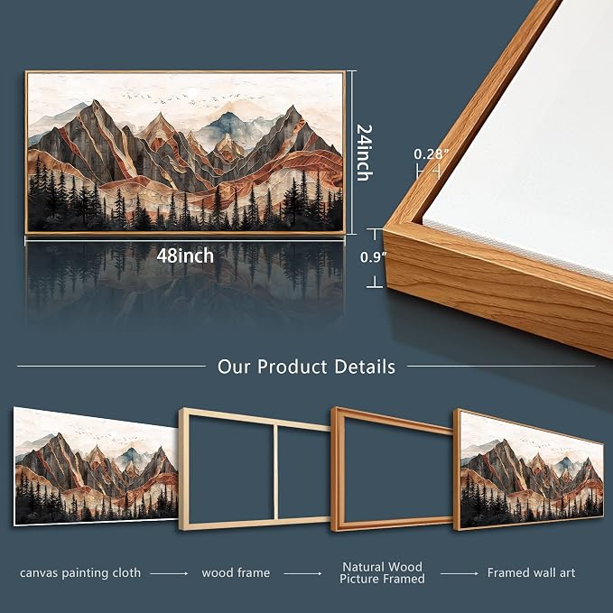 XIGUANGART Mountain Landscape Abstract Pictures Canvas Wall Art For Living Room Print Painting Artworks Nature Forest Large Framed Wall Decor For Bedroom Office Modern Home Decorations 24x48