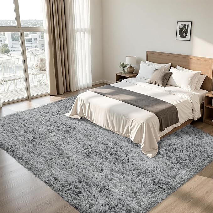 8x10 Area Rug for Living Room:Ultra Soft Fluffy Shag Light Grey Rugs,Large Fuzzy Plush Indoor Non Slip Carpet Washable Rug for Bedroom Kids Nursery Office Dorm Modern Decor(Light Grey 8'x10')