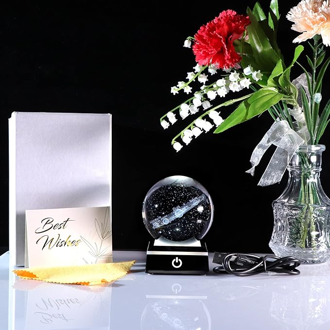 3.15" K9 Crystal 3D Solar System Ball with Black LED Colorful Lighting Touch Base, Engraving Solar System Star Planet Model Decor, Science Universe Astronomy Gifts for Astronomy Lovers