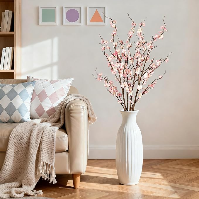 Ammyoo 4Pcs Cherry Blossom Branches Artificial Flowers for Spring Summer Indoor Decoration,Faux Long Stem Artificial Flowers for Wedding Home Office Bedroom Party Table Centerpieces Decor (Pink)