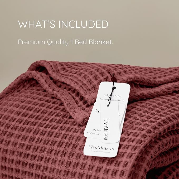 Premium Waffle Throw Blanket California King Size Red - 100% Turkish Cotton, Light and Airy Waffle Weave All-Season Quilt - Luxury Decorative Bedspread (Dark Red, 95" x 126" Inch)