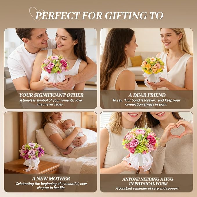 Preserved Flower Bouquet with Vase for Delivery Prime, Natural Forever Rose (Pink Eternal Floral Arrangement)