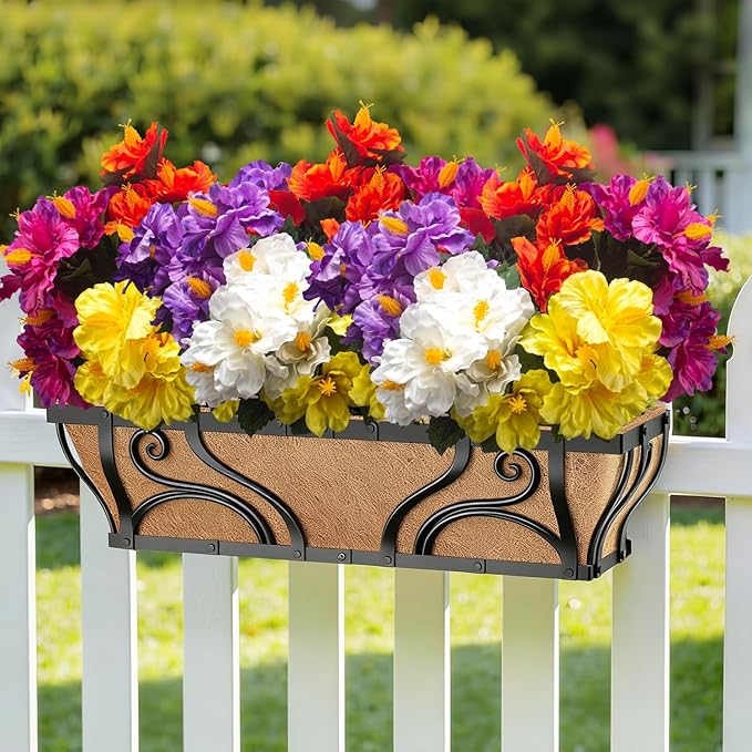 Grunyia Artificial Hibiscus Flowers 5 Bundles, UV Resistant Fake Tropical Flowers Realistic Silk Blooms for Outdoor Planter Garden Patio Porch Window Box Home Decor (Mix(5 Color))