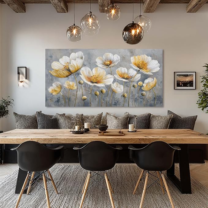 Ggaafet Bright Yellow Flowers Wall Art for Living Room Canvas Oil Painting Prints Beautiful Floral Blooming Art Deco Pretty Artwork Office Bedroom Family Dining Room Decor Extra Large