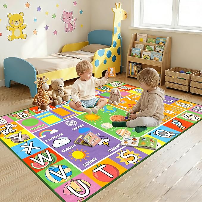 Kid Rug ABC Rugs for Playroom, Alphabet Rug for Bedroom Educational Learn Preschool Rugs Nursery Toddler Kids Room Living Room Decor Mat, 2.5 x 4 Feet