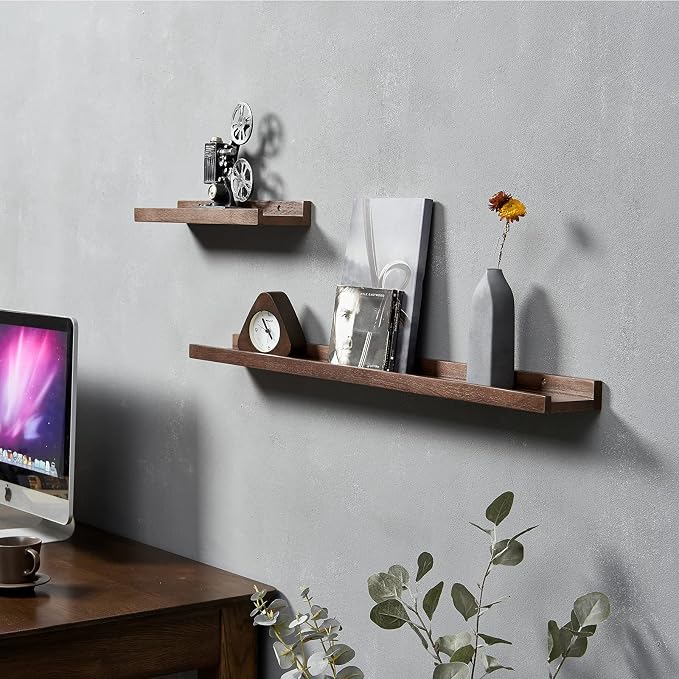 12 Inch Floating Shelves Wall Mounted, Rustic Wall Shelves for Decor and Storage, Solid Walnut Wood Shelf, Picture Ledge for Bedroom/Bathroom/Living Room/Kitchen, Walnut Color, 12*4*1.5 (1 Pack)