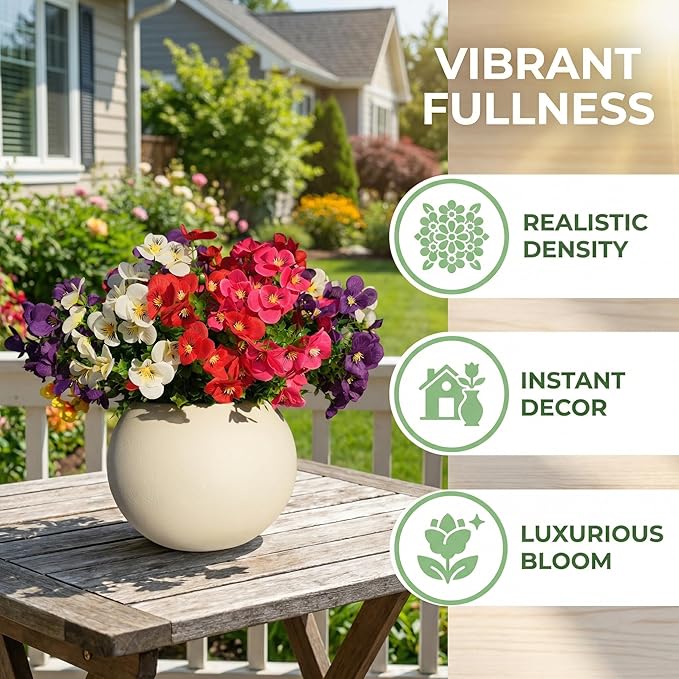 trytuny 20 Pcs Artificial Flowers for Outdoor, UV Resistant Realistic Pansies Fake Flowers for Indoor and Outdoor Garden, Porch, Patio, Window Box Decor All Year Round