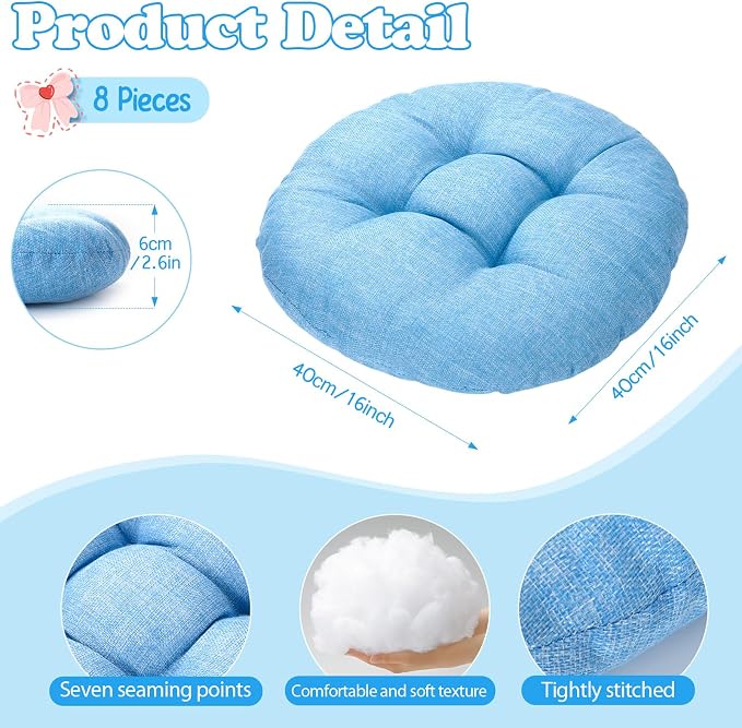 Fumete 8 Pcs 16 Inch Floor Cushions Pillow for Kids Bulk Classroom Round Flexible Seating Floor Cushions for Students Home Daycare School Reading Corner Yoga Meditation Picnic (Sky Blue)
