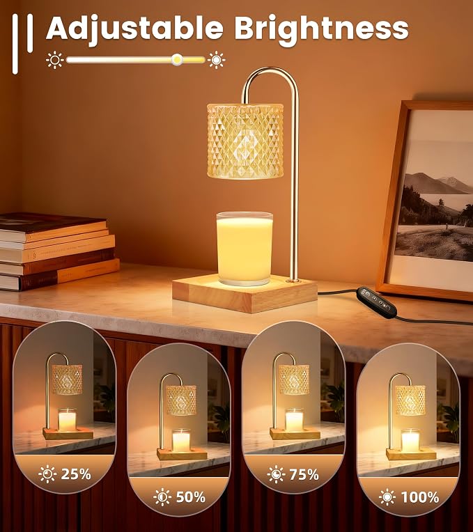 TigQiang Candle Warmer Lamp with Timer Dimmer, Birthday Gifts for Women Mom, House Warming Gifts, Elegant New Home Decor, Wax Warmer for Jar Candles, Heater Lamp for Scented Wax, Amber Glass
