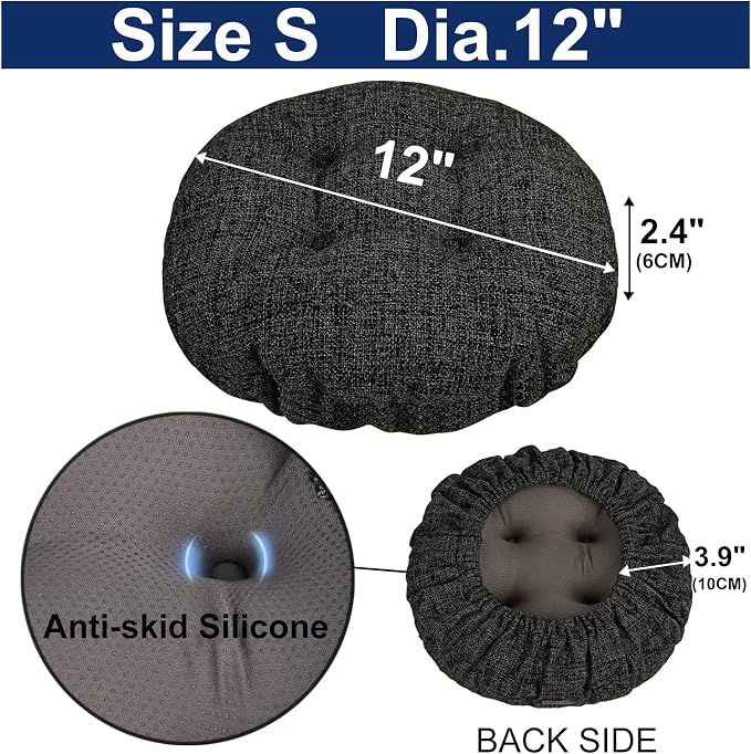 SINOSSO Modern Bar Stool Cushion Dia.12, Fashion Interweaving Design Anti-Skid Silicone Round Stool Seat Cushion Cover Padded (Black, S,1)