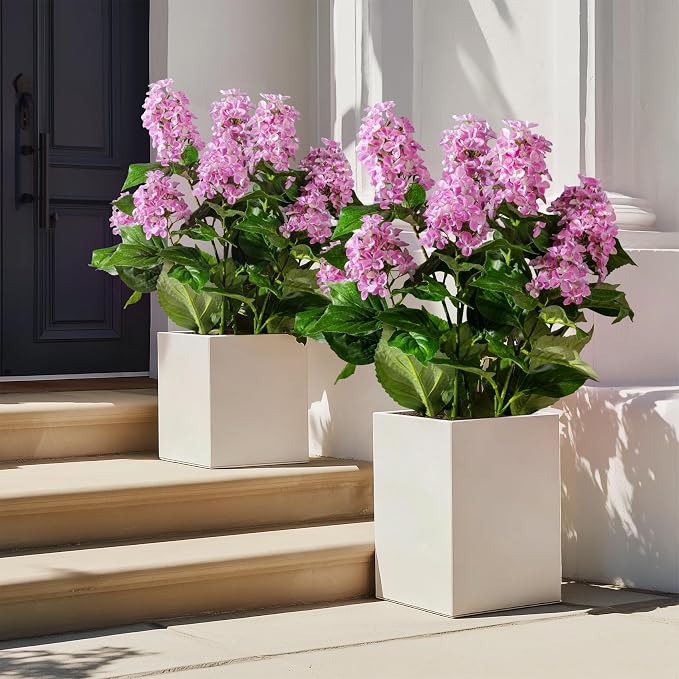 2 Pack Large Artificial Hydrangea Plants UV Resistant Fake Plastic plantas Flowers Trees Indoor Outdoor Realistic Floor Plants Faux Tree for Home Porch Garden Office Porch Patio Front Bonsai Decor