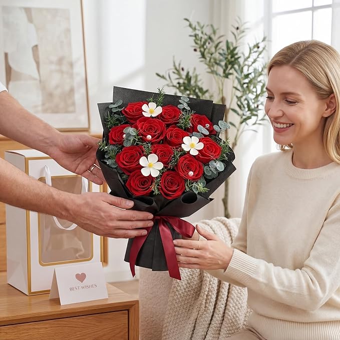 XTYFJGVA 12 Preserved Red Roses Bouquet, Flowers for Delivery, Real Roses That Last 1-3 Years, Birthday Gifts for Women, Forever Flower Gifts for Mom, Wife, Grandma, Her on Mothers Day, Anniversary