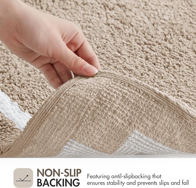 Madison Park Evan 100% Cotton Bathroom Rug Non Slip Backing-Luxrurious Tufted Plush Bath Mat Absorbent, Quick Dry, Spa Design Shower Room Décor, 24x40, Taupe