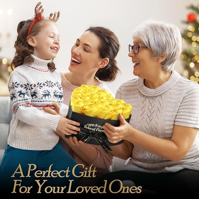 27 Preserved Flowers Rose Birthday Gifts for Women Her Mom Wife Girlfriend Grandma on Valentines Mothers Day Christmas Anniversary Romantic(Yellow)