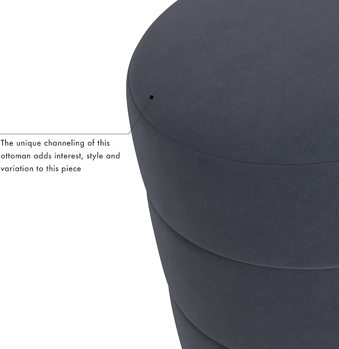 HomePop Upholstered Round Ottoman (No Lid, Seat Only) | HomePop Home Décor | Round Pouf Foot Rest – Steel Blue Velvet