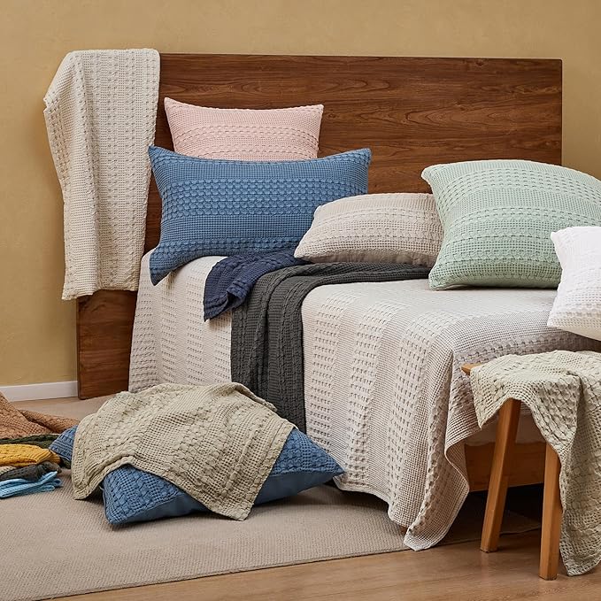 PHF 100% Cotton Waffle Weave Pillow Covers 24" x 24", 2 Pack Luxury Square Shell for Elegant Home Decor, No Filling, Luxury Aesthetic Soft Pillow Covers for Bed, Oatmeal